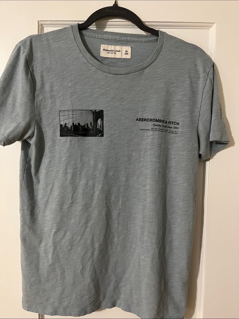Abercrombie & Fitch Men's Heather Light Blue Graphic Tee